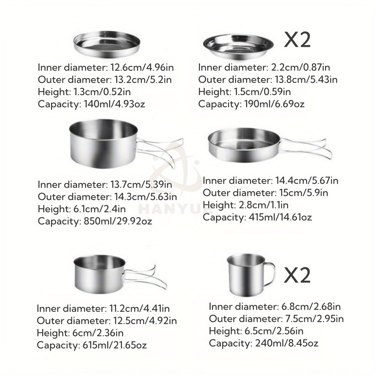 Batterie de cuisine en acier inoxydable / 8 pièces