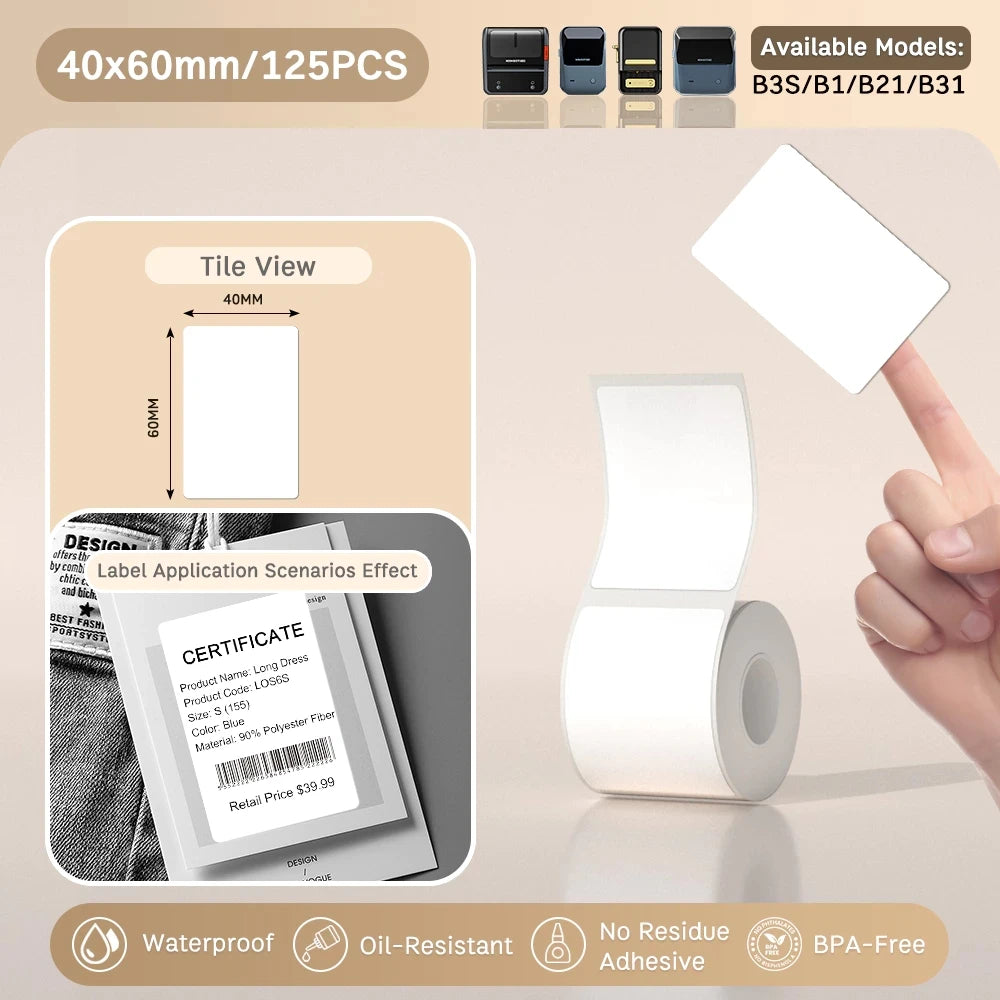 Etiquettes autocollantes pour imprimante thermique, différentes dimensions
